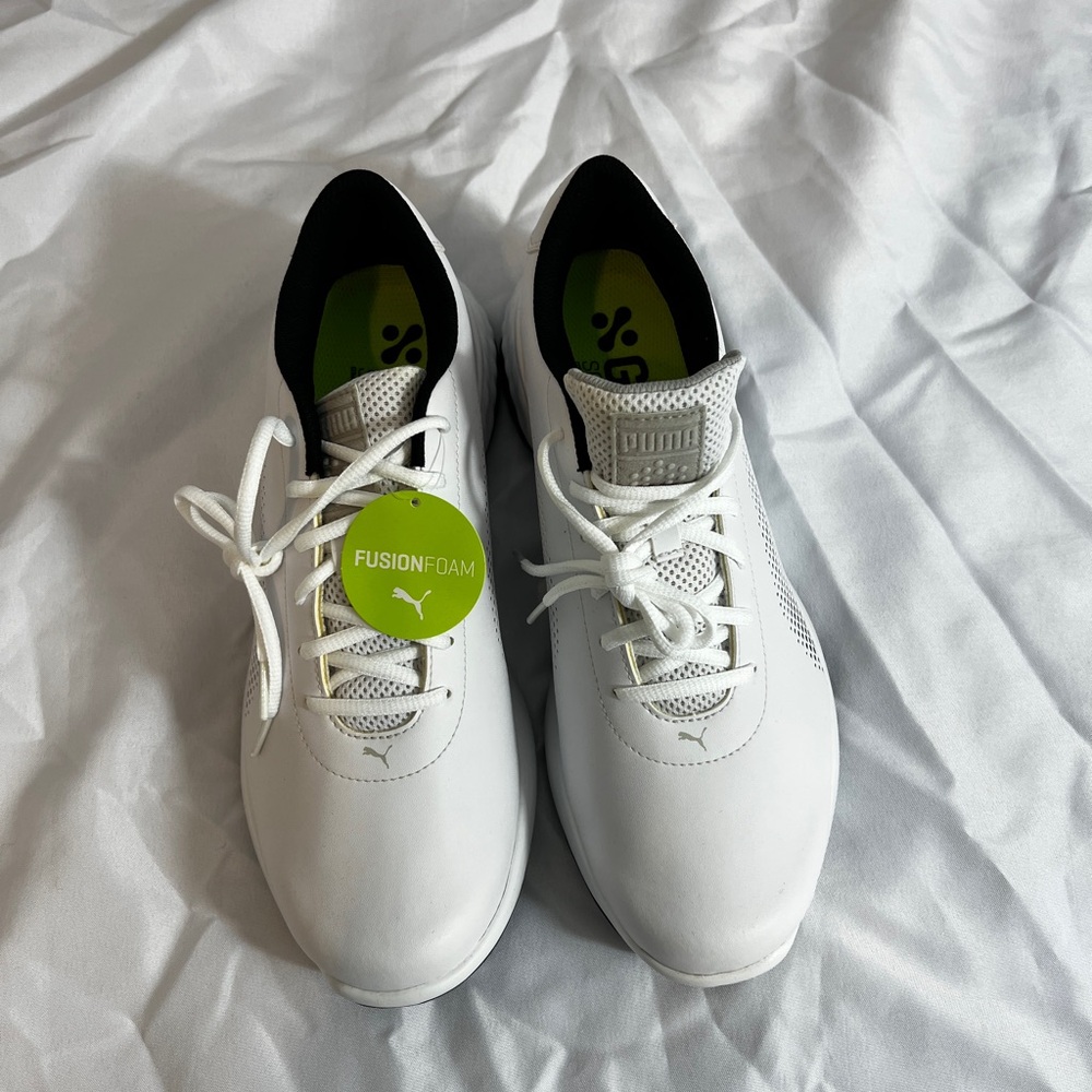 Puma White Spikeless Golf Shoes with Fusion Foam